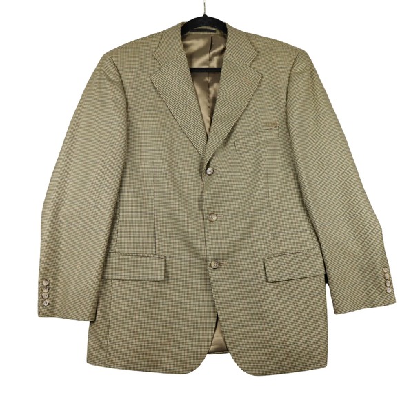 Harold Powell Men Houndstooth Blazer Jacket Brown Plaid Sport Coat 44R Vintage